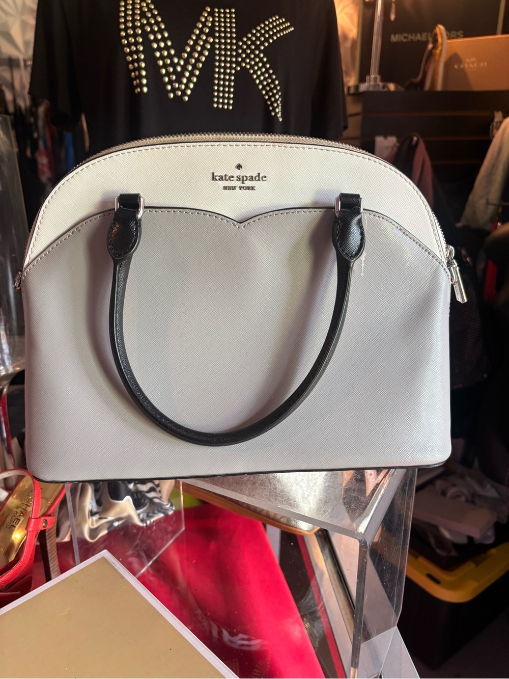 kate spade White and Black Dome Satchel